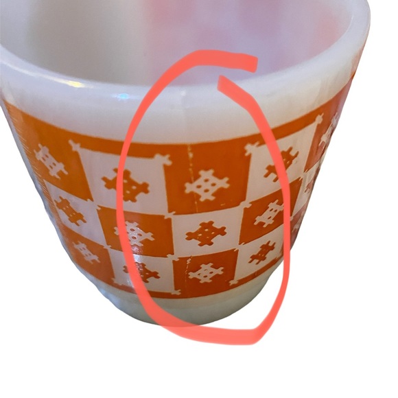 Set of 4 Fire King rug print mugs 3 in EUC, one with hairline crack - Picture 2 of 3